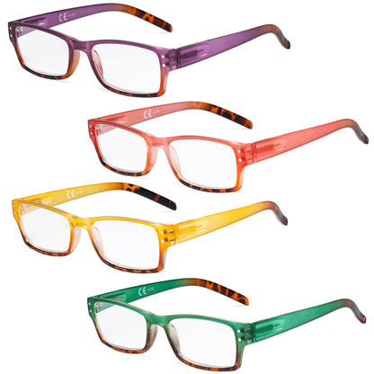 4 Pack Rectangle Ladies Reading Glasses for Women R012D-A