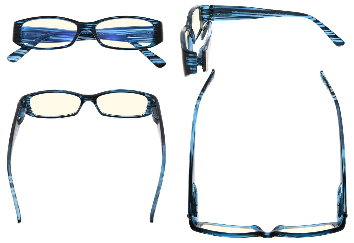 4 Pack Rectangle Blue Light Blocking Reading Glasses UVR081eyekeeper.com
