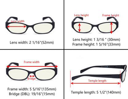 4 Pack Rectangle Blue Light Blocking Reading Glasses UVR9101