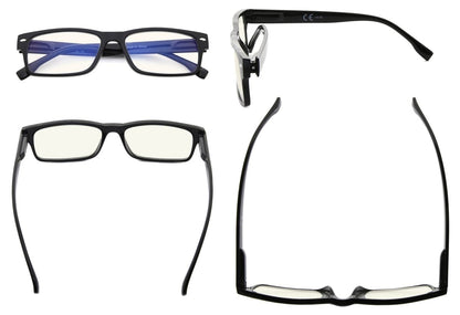 4 Pack Rectangle Blue Light Filter Reading Glasses UVR108Deyekeeper.com