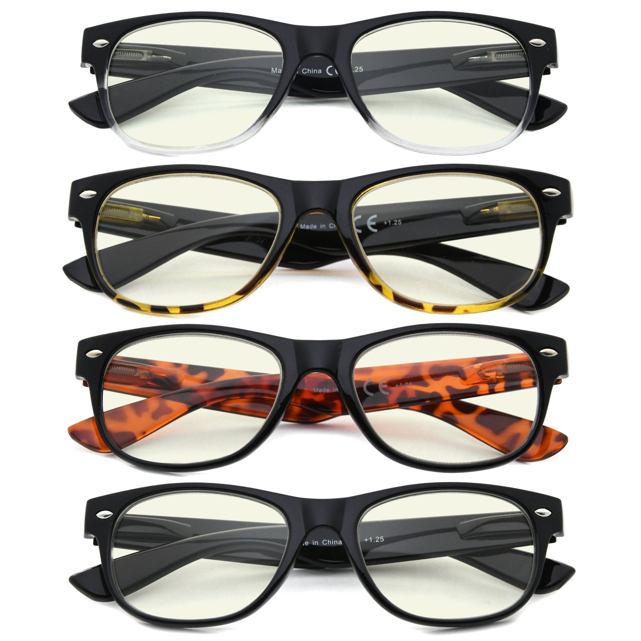4 Pack Rectangle Blue Light Filter Reading Glasses Women Men