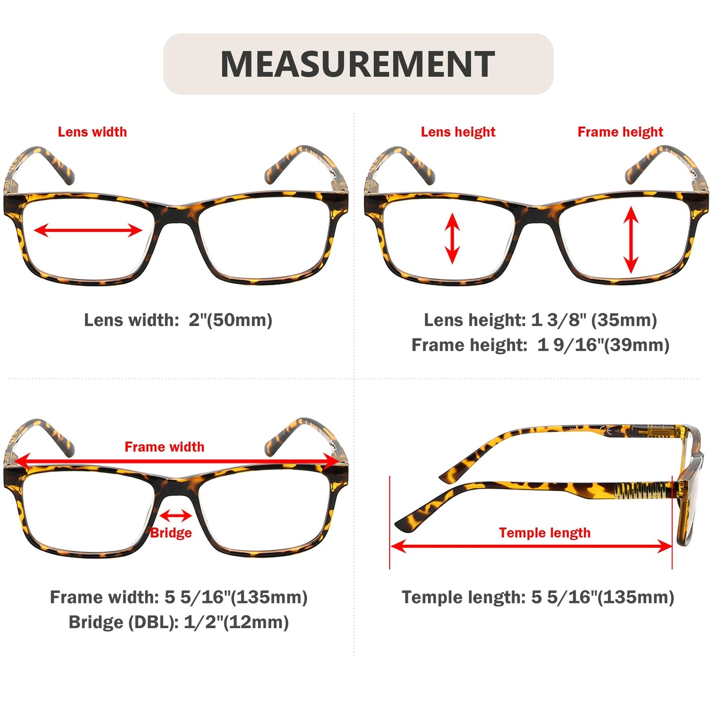 4 Pack Rectangle Design Reading Glasses Women Men R008N