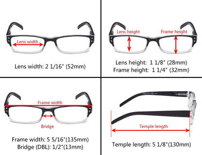 4 Pack Rectangle Reading Glasses for Women Men R012-A