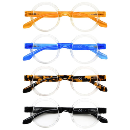 4 Pack Round Reading Glasses Vintage Style for Women R2007T