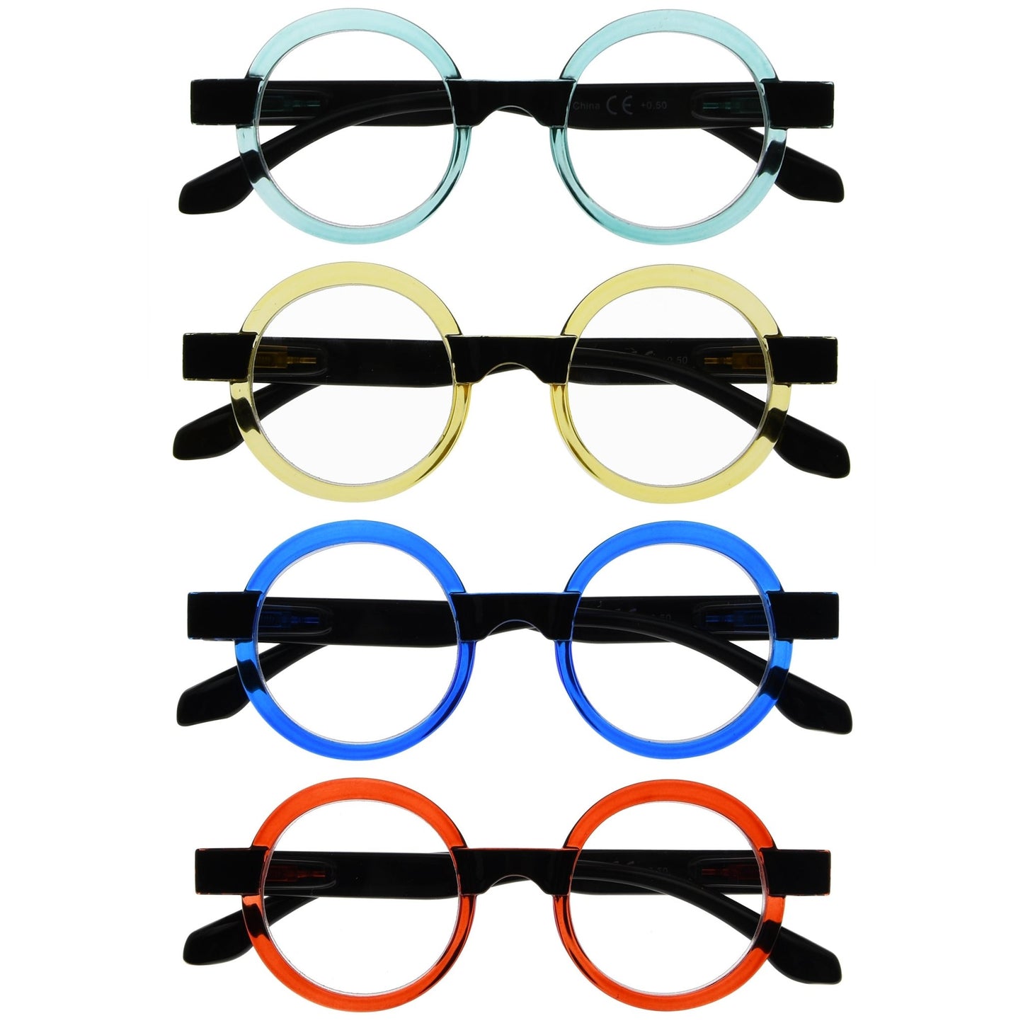 4 Pack Round Retro Design Reading Glasses for Women R2007C