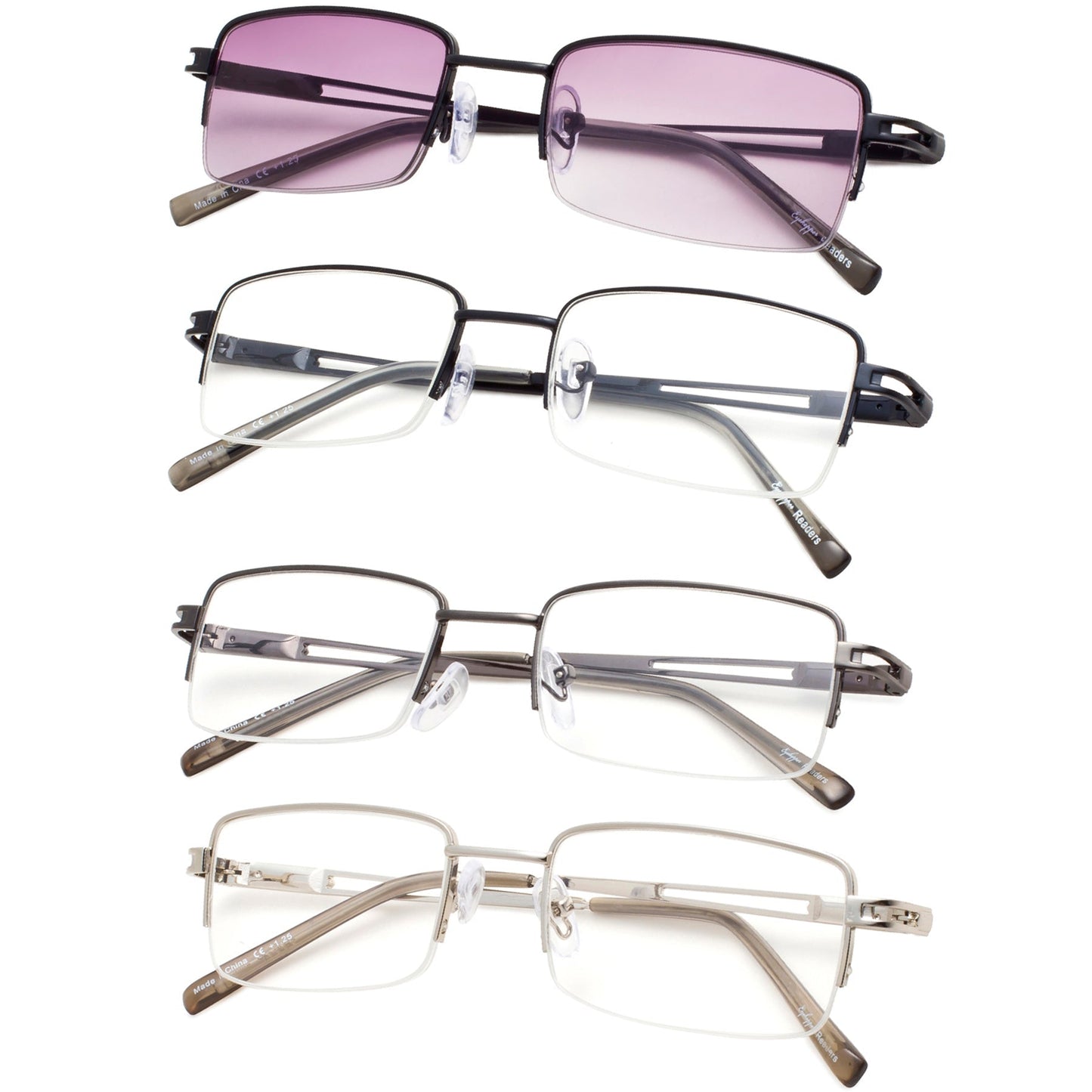 4 Pack Semi Rim Rectangle Reading Glasses Women Men R15014