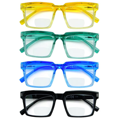4 Pack Square Bifocal Reading Glasses for Women Men BR2027