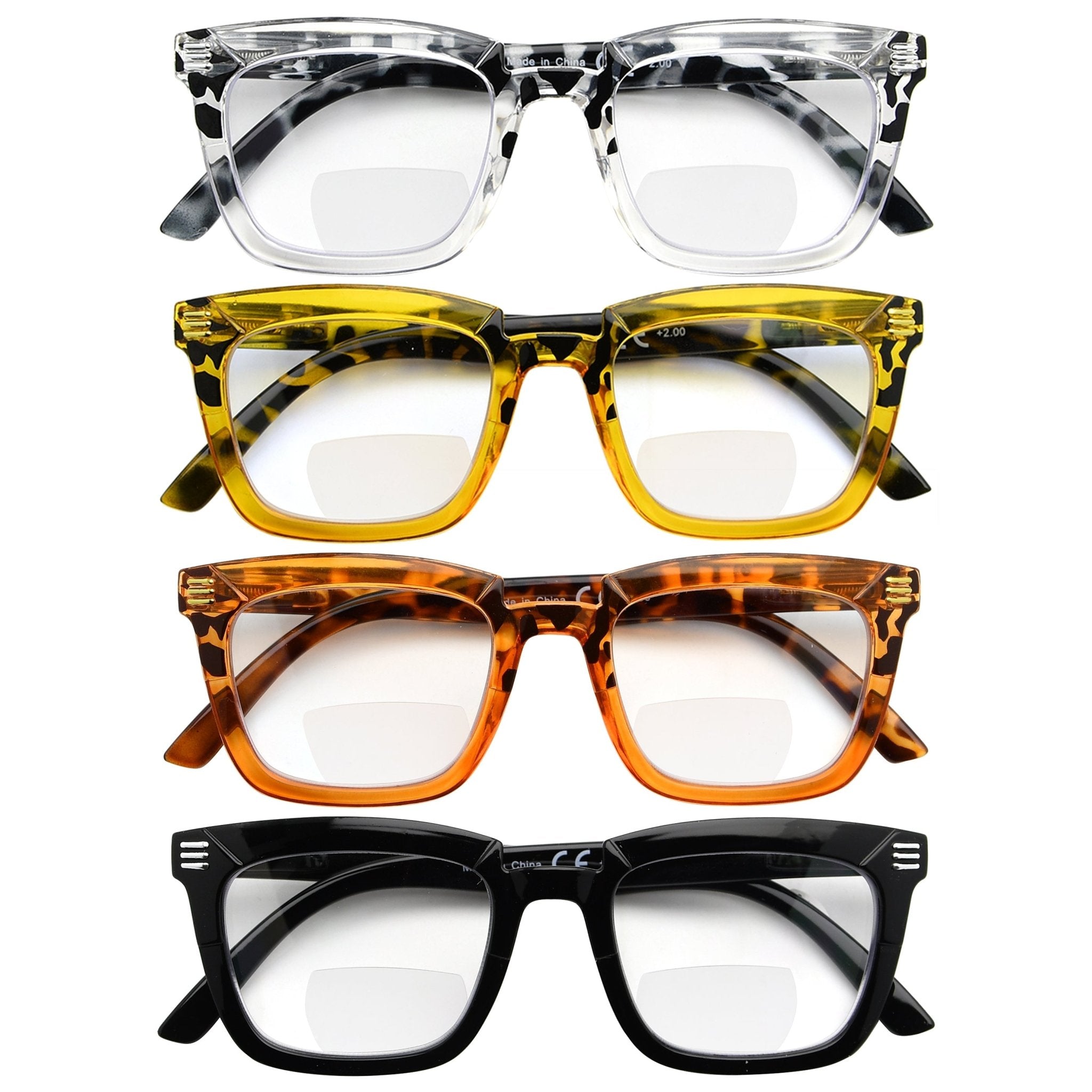 Reading Glasses Bifocal Stylish Rectangle 4 Pack Women eyekeeper