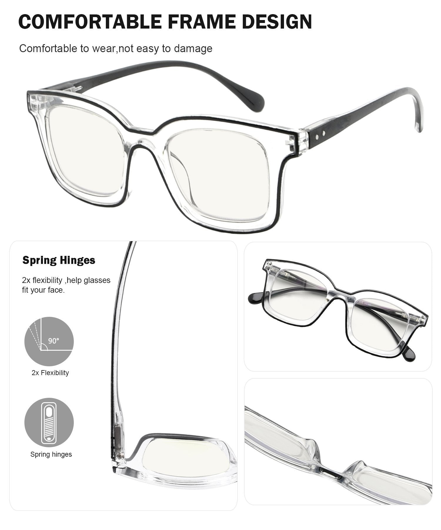 4 Pack Square Progressive Multifocus Reading Glasses M2105