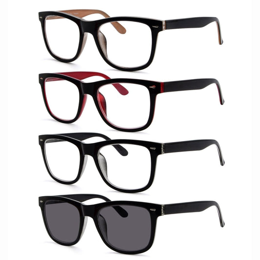4 Pack Square Stylish Reading Glasses for Men Women R080eyekeeper.com