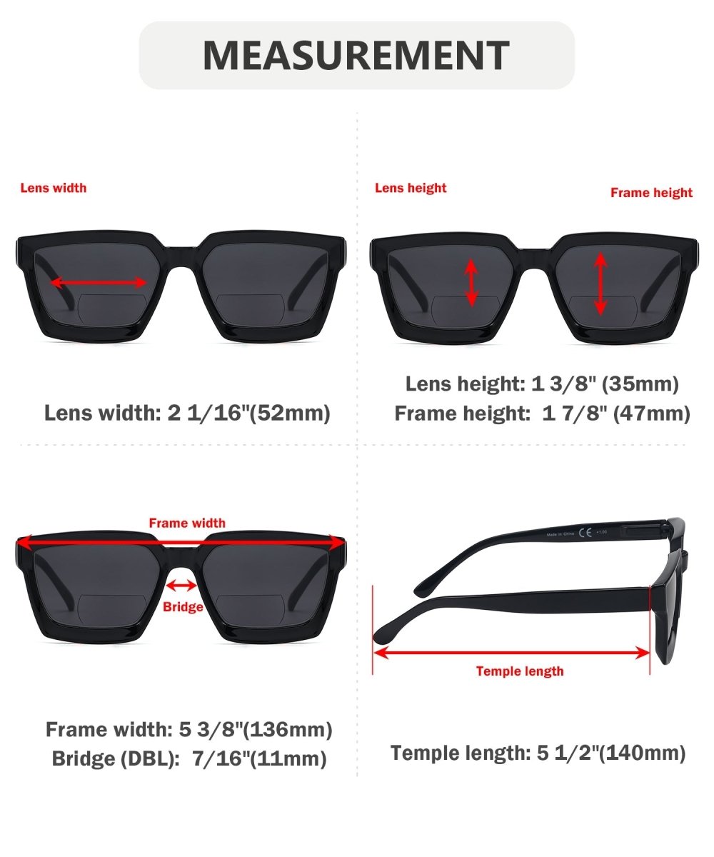 4 Pack Thicker Frame Bifocal Reading Sunglasses 4 Pairs Mix / +1.50