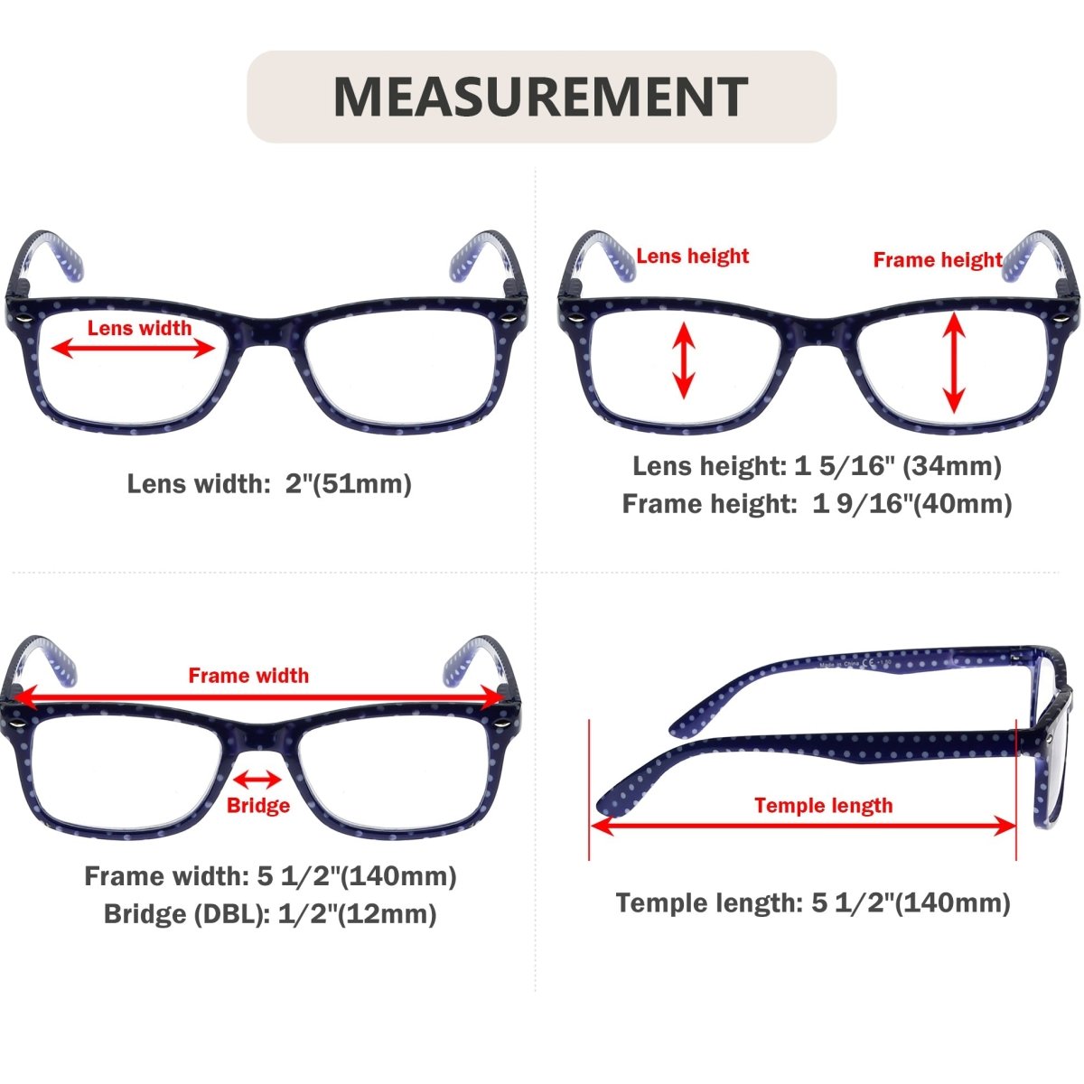 4 Pack Stylish Polka Dots Reading Glasses for Women R075Peyekeeper.com