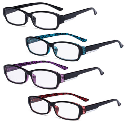 4 Pack Stylish Rectangle Reading Glasses for Women R9105