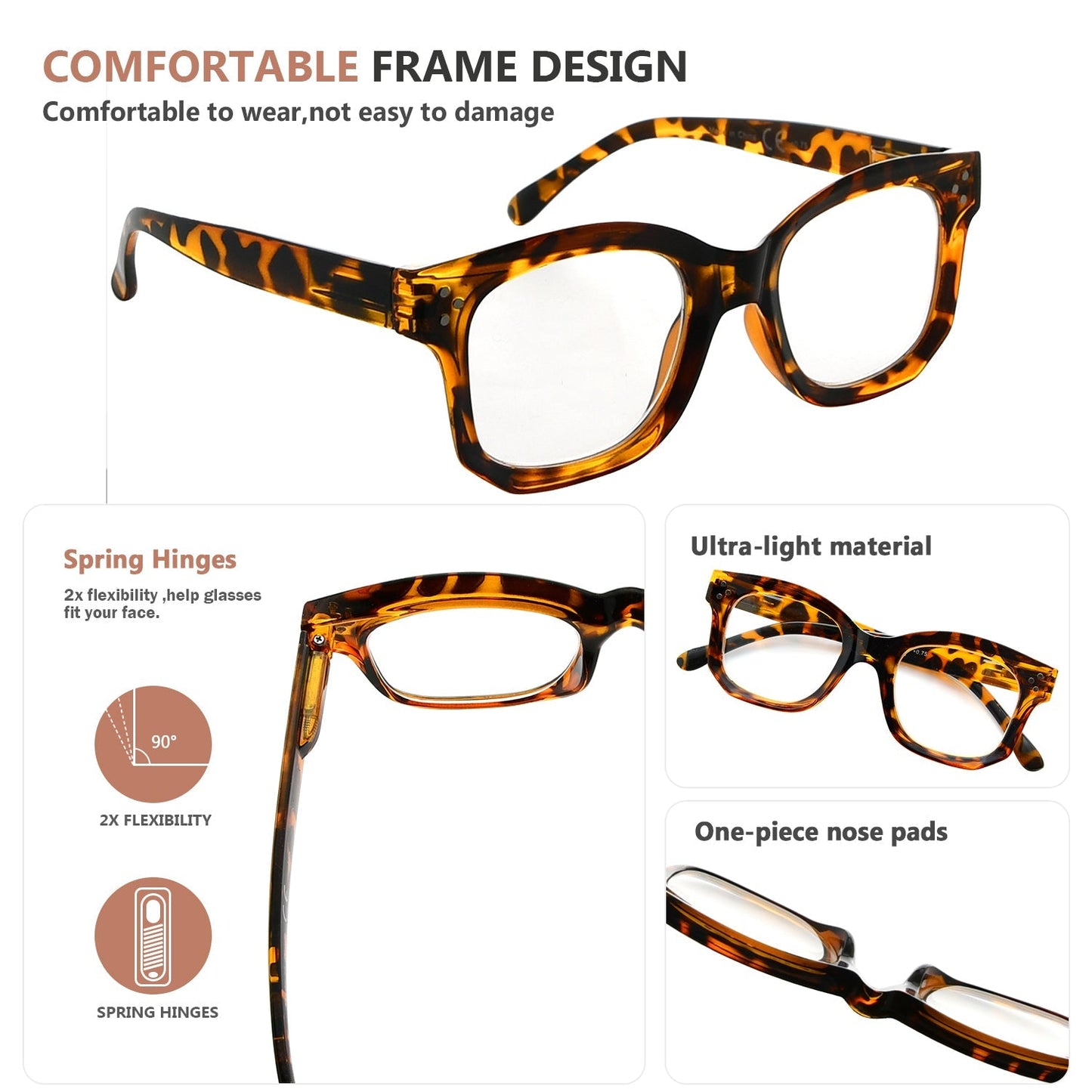 4 Pack Vintage Large Frame Reading Glasses for Women R2002