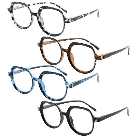 4 Pack Vintage Square Reading Glasses for Women Men R2016