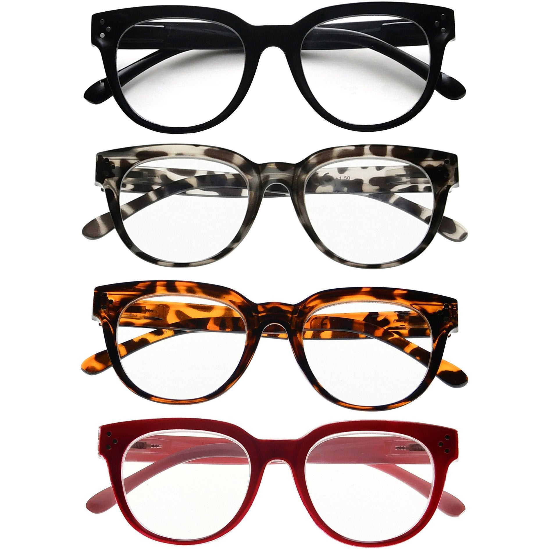 4 Pack Stylish Reading Glasses Thicker Frame Readers Women