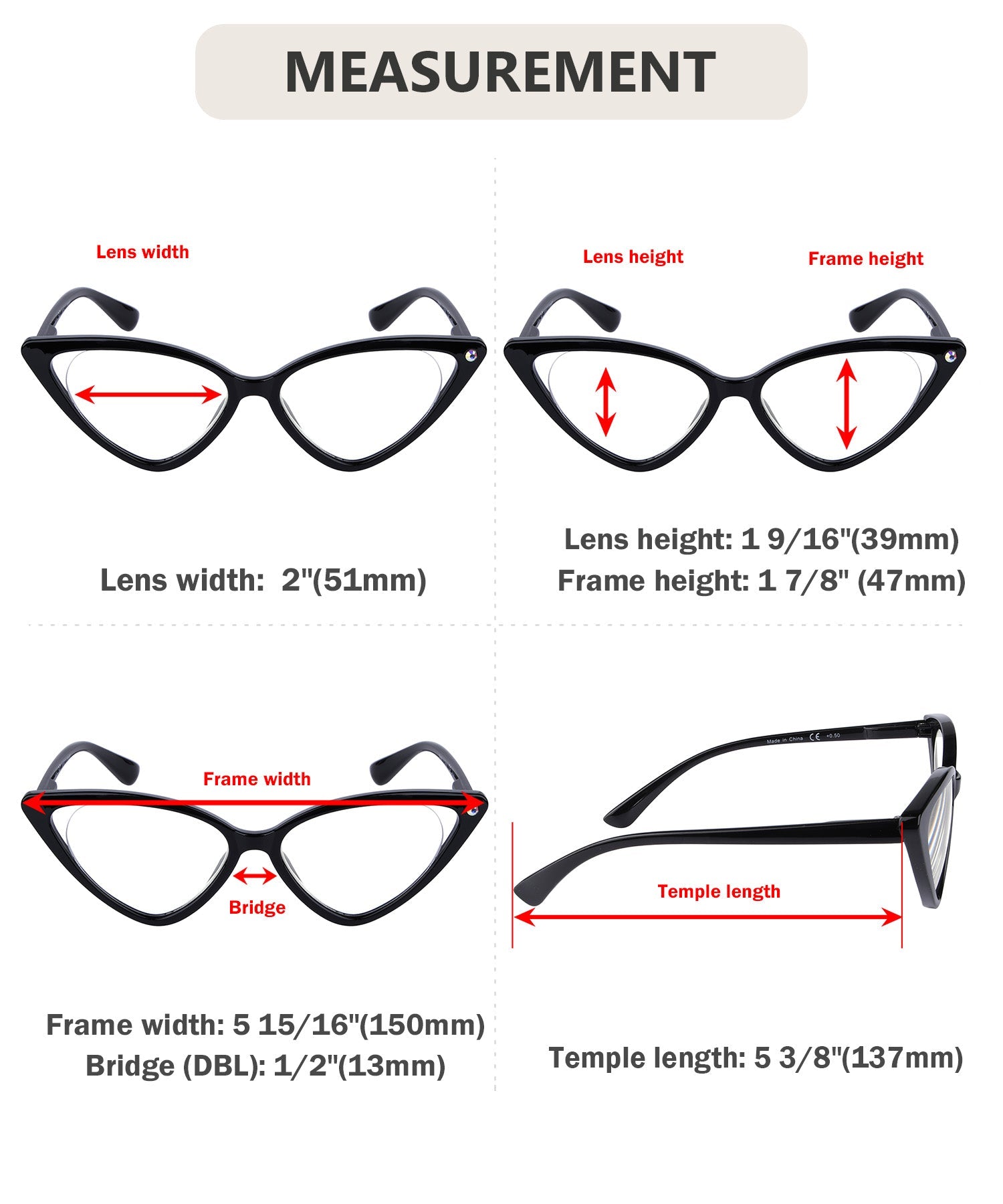 4 Pack Oversized Cat-eye Reading Glasses for Women R2134