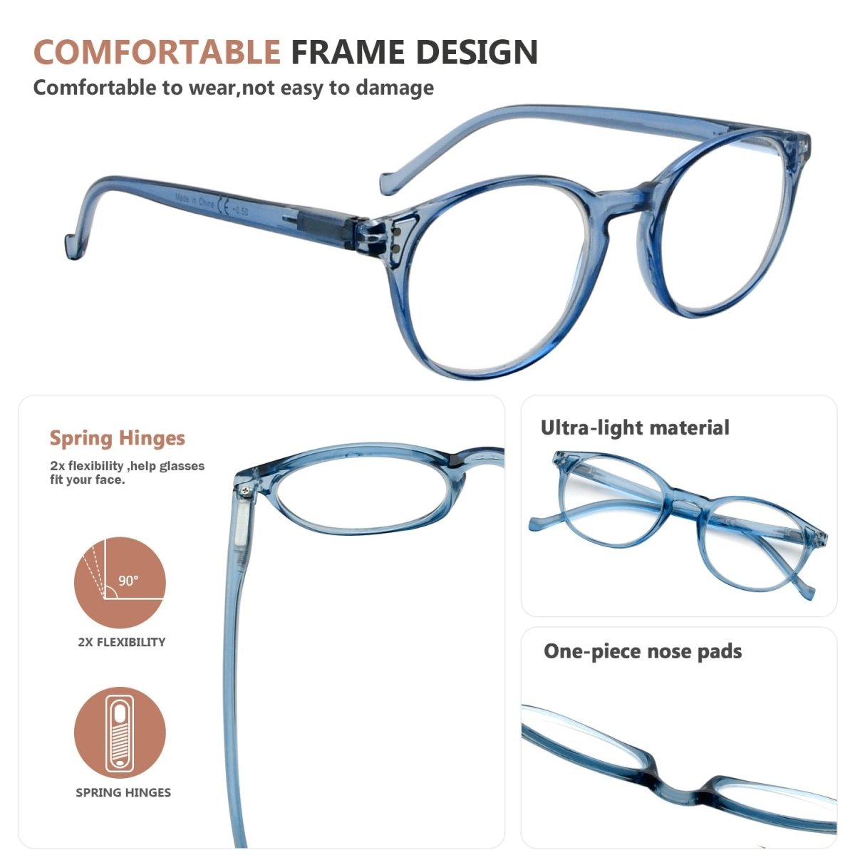 5 Pack Adorable Reading Glasses Round Readers Women R9115Ceyekeeper.com