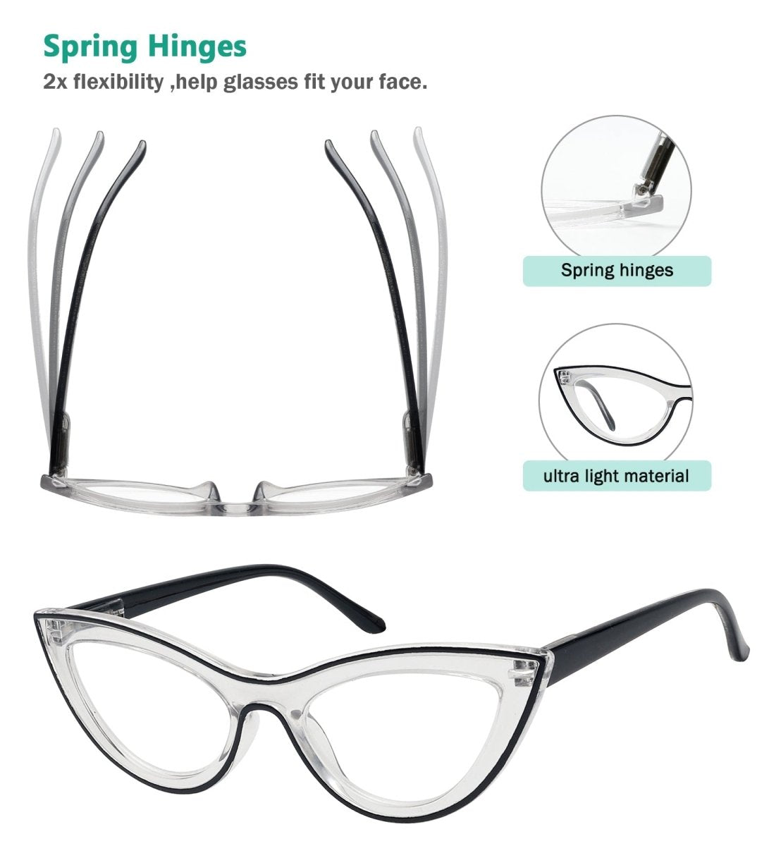 5 Pack Cat-eye Reading Glasses Retro Cute for Women R2121