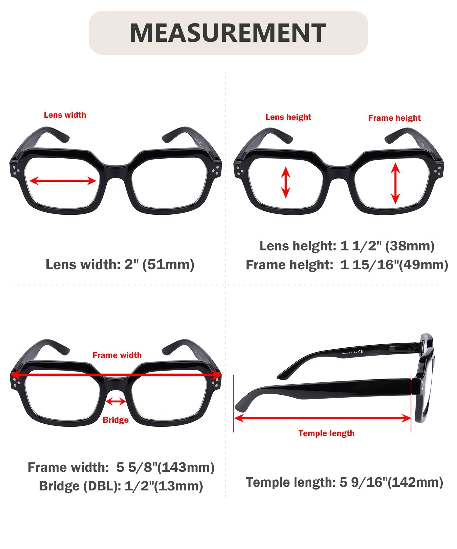 5 Pack Chic Large Frame Square Reading Glasses R2130