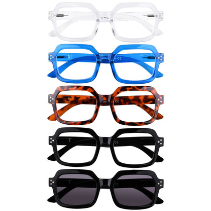 5 Pack Chic Large Frame Square Reading Glasses R2130