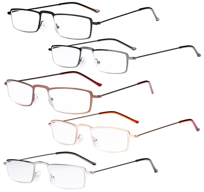 5 Pack Chic Rectangle Reading Glasses Stainless Steel R15004