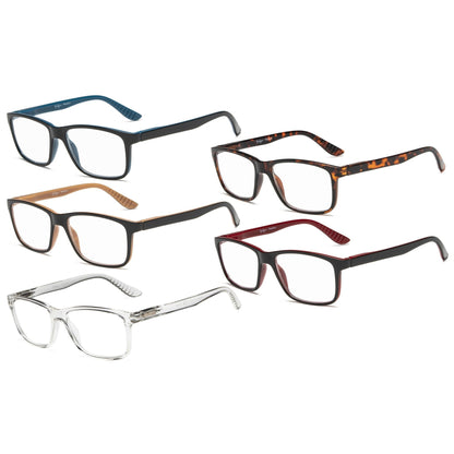 5 Pack Classic Rectangular Reading Glasses Women Men R163