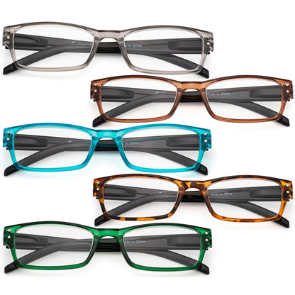 5 Pack Cute Rectangle Reading Glasses for Women Men R012N