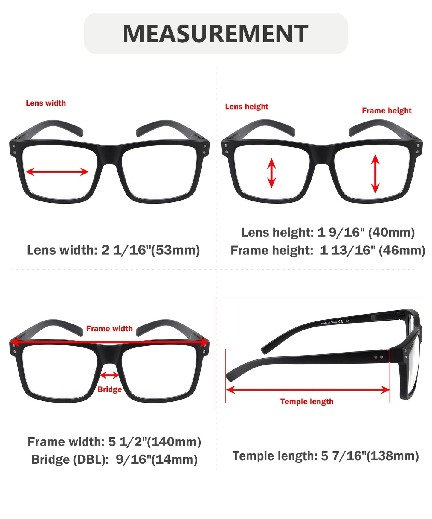 5 Pack Large Affordable Square Reading Glasses Men R2142