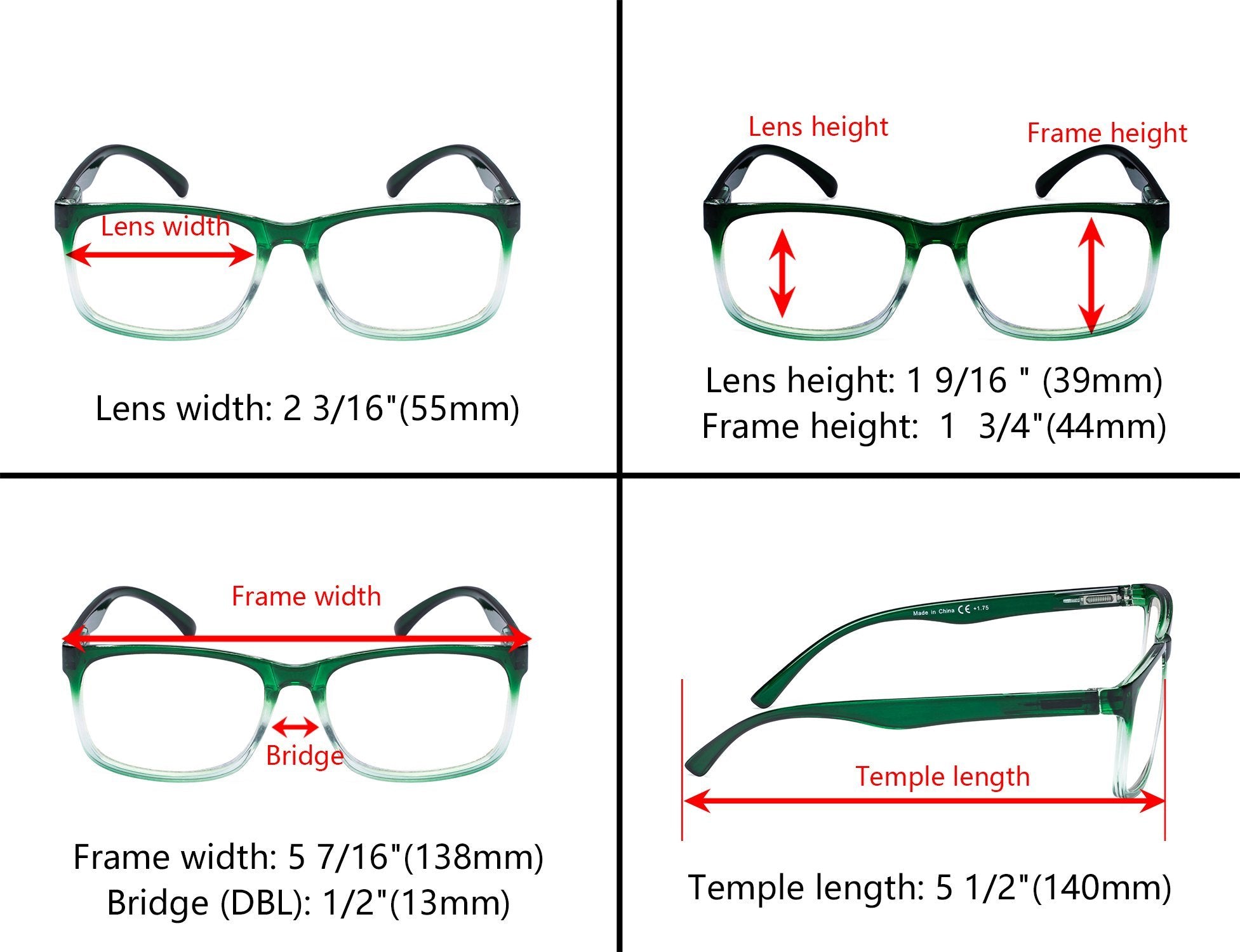 Reading glasses frame size shop