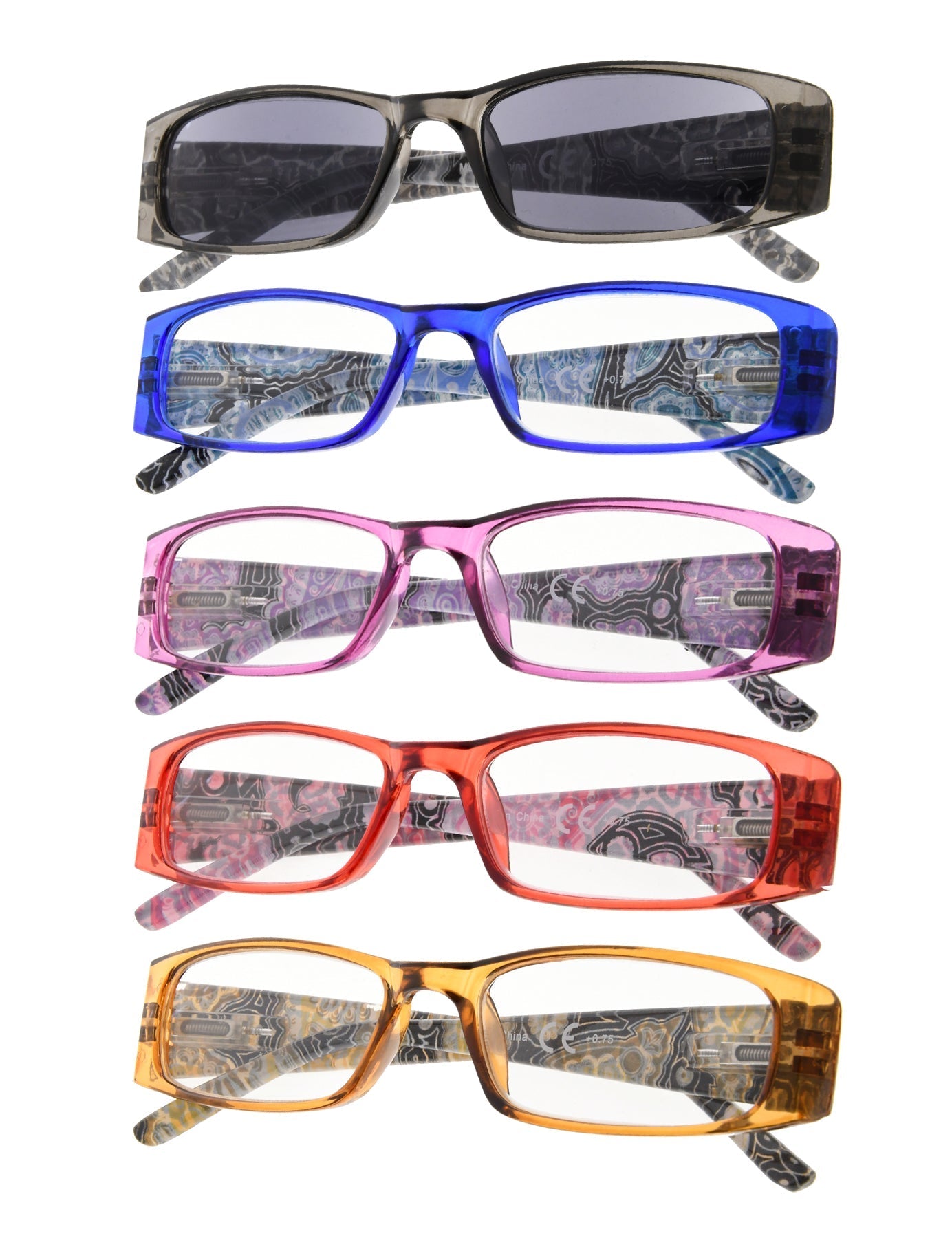 5 Pack Leopard Rectangle Reading Glasses for Women R006A