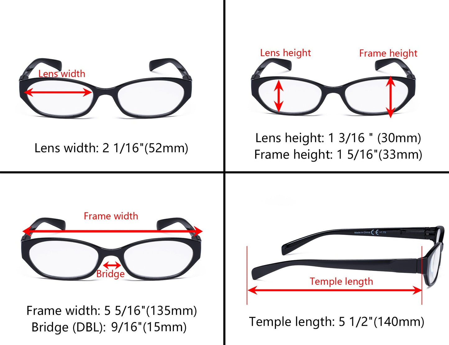 5 Pack Oval Fashion Reading Glasses Include Sunglasses R9101