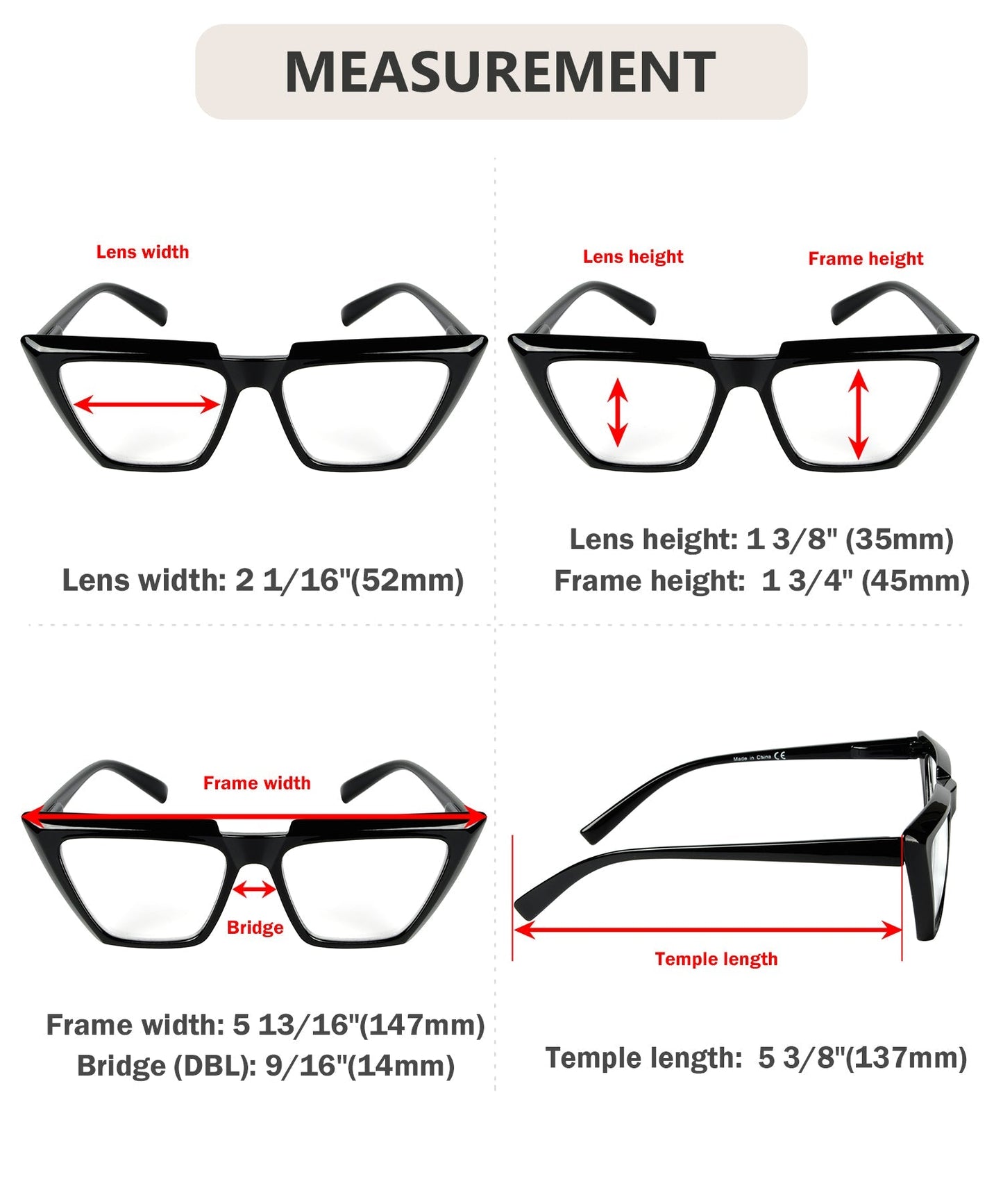 5 Pack Oversized Cat-eye Design Reading Glasses Women R2138