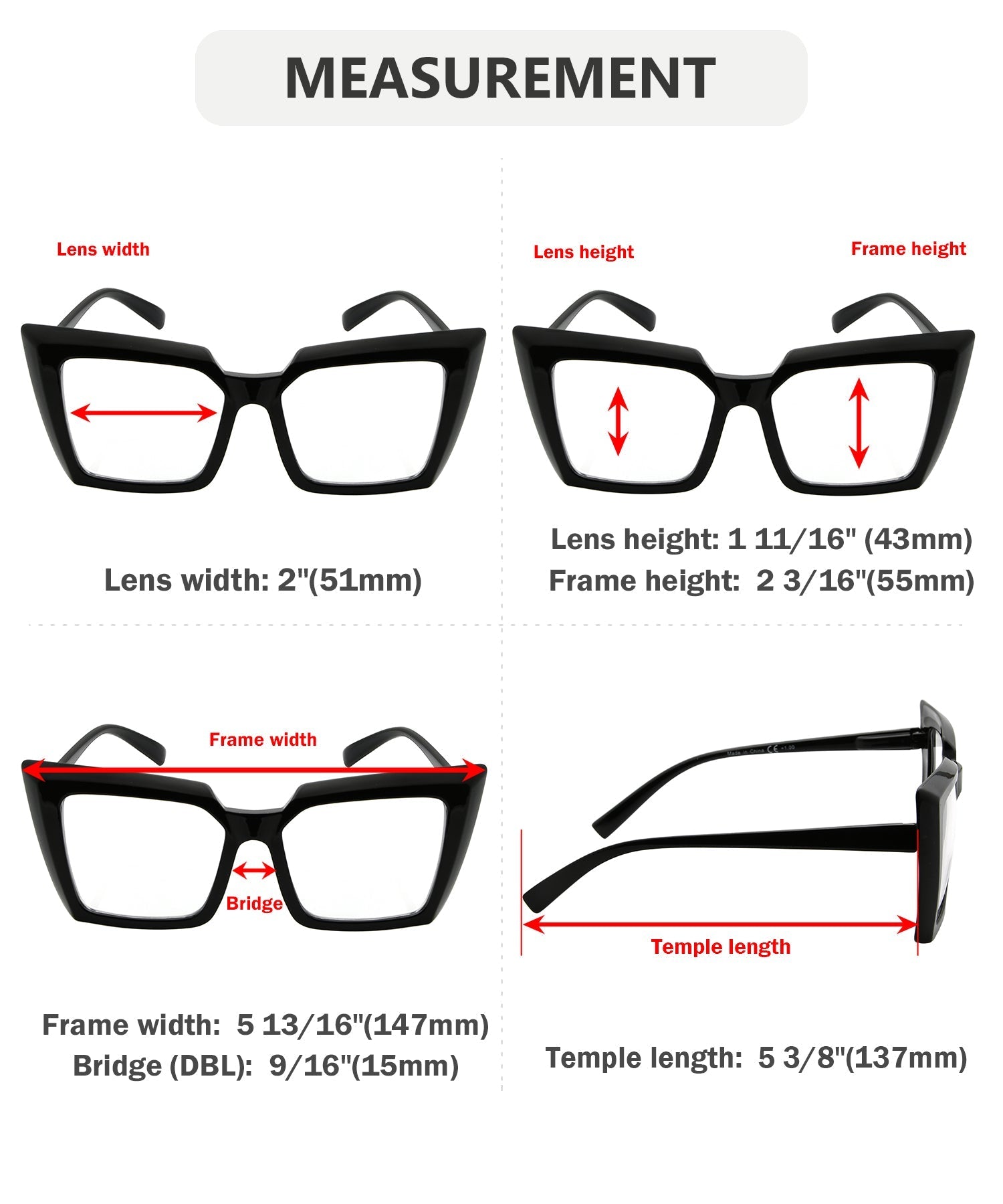 5 Pack Oversized Square Reading Glasses for Women R2141