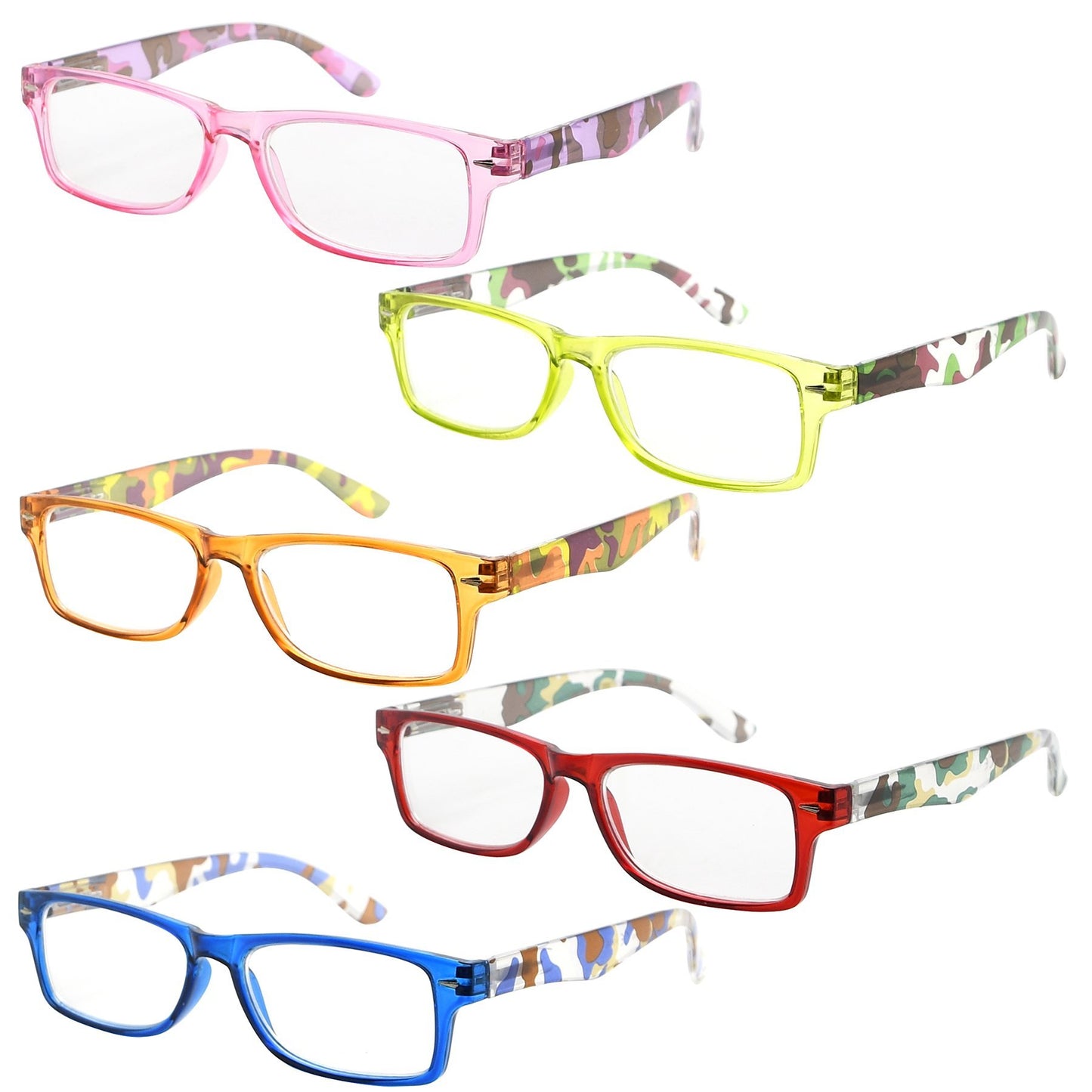 5 Pack Cute Reading Glasses with Camouflage Temples R066C