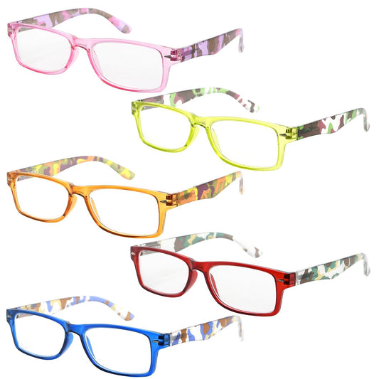 5 Pack Cute Reading Glasses with Camouflage Temples R066C