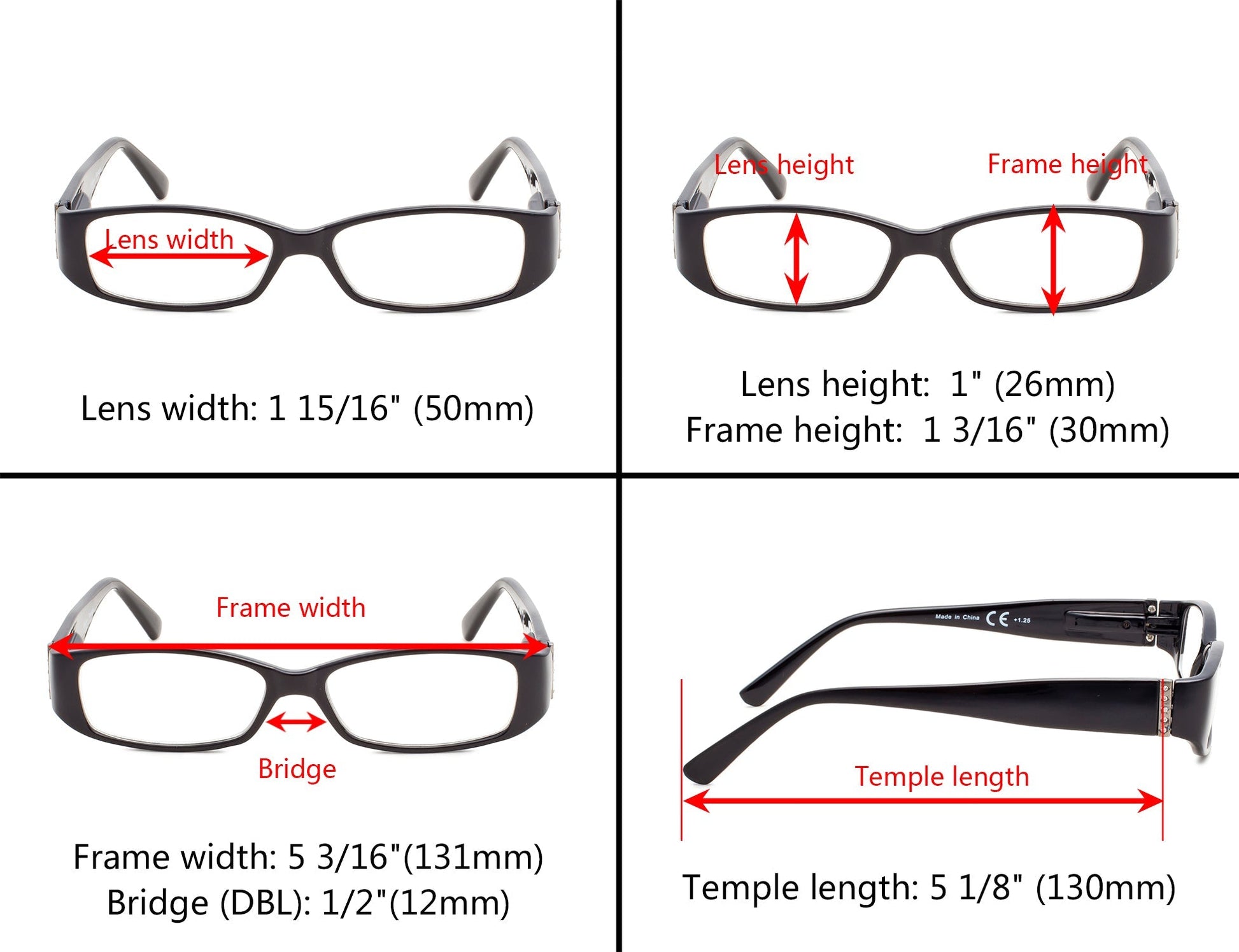 5 Pack Rectangle Crystals Reading Glasses for Women R081