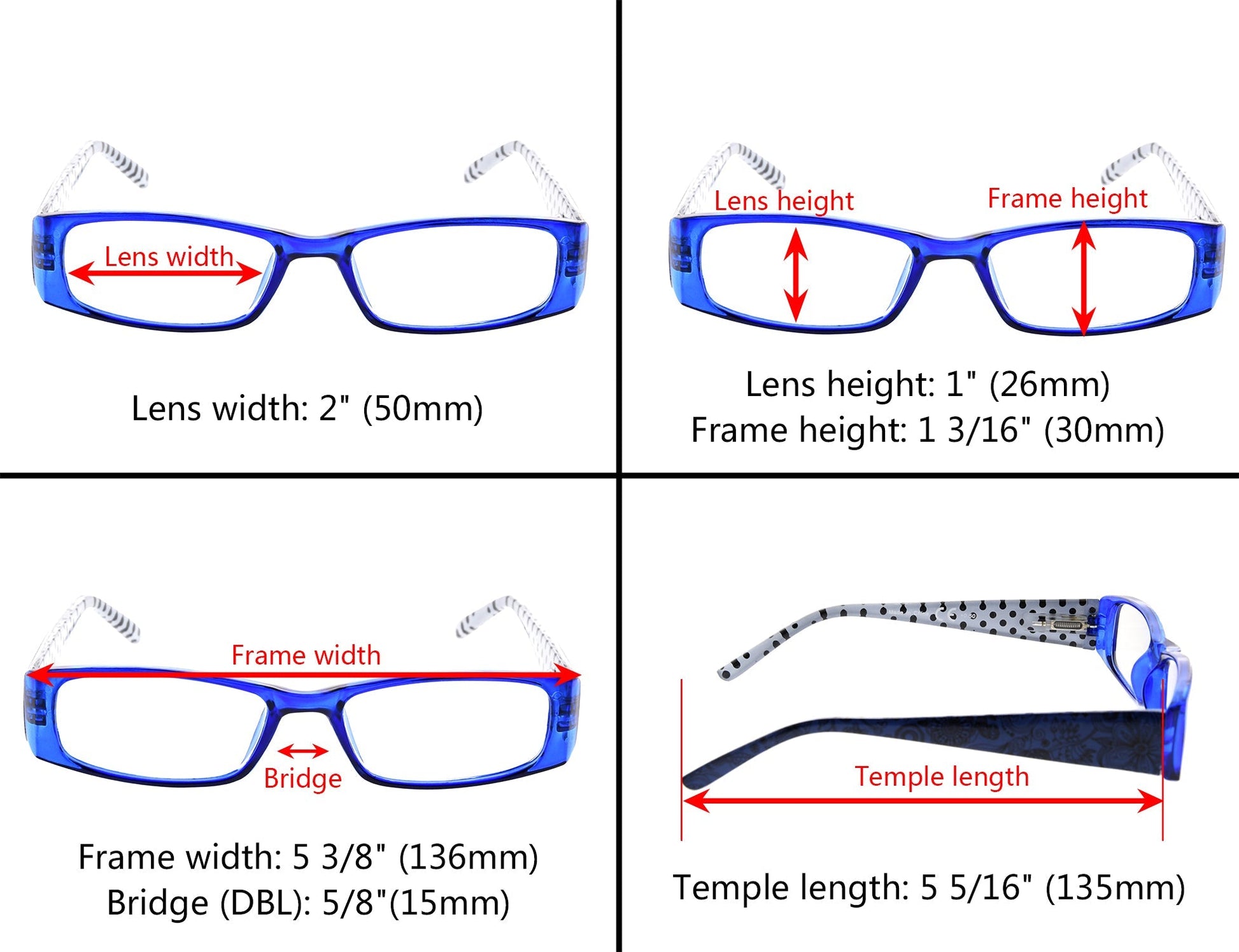 5 Pack Rectangle Reading Glasses for Women R006P