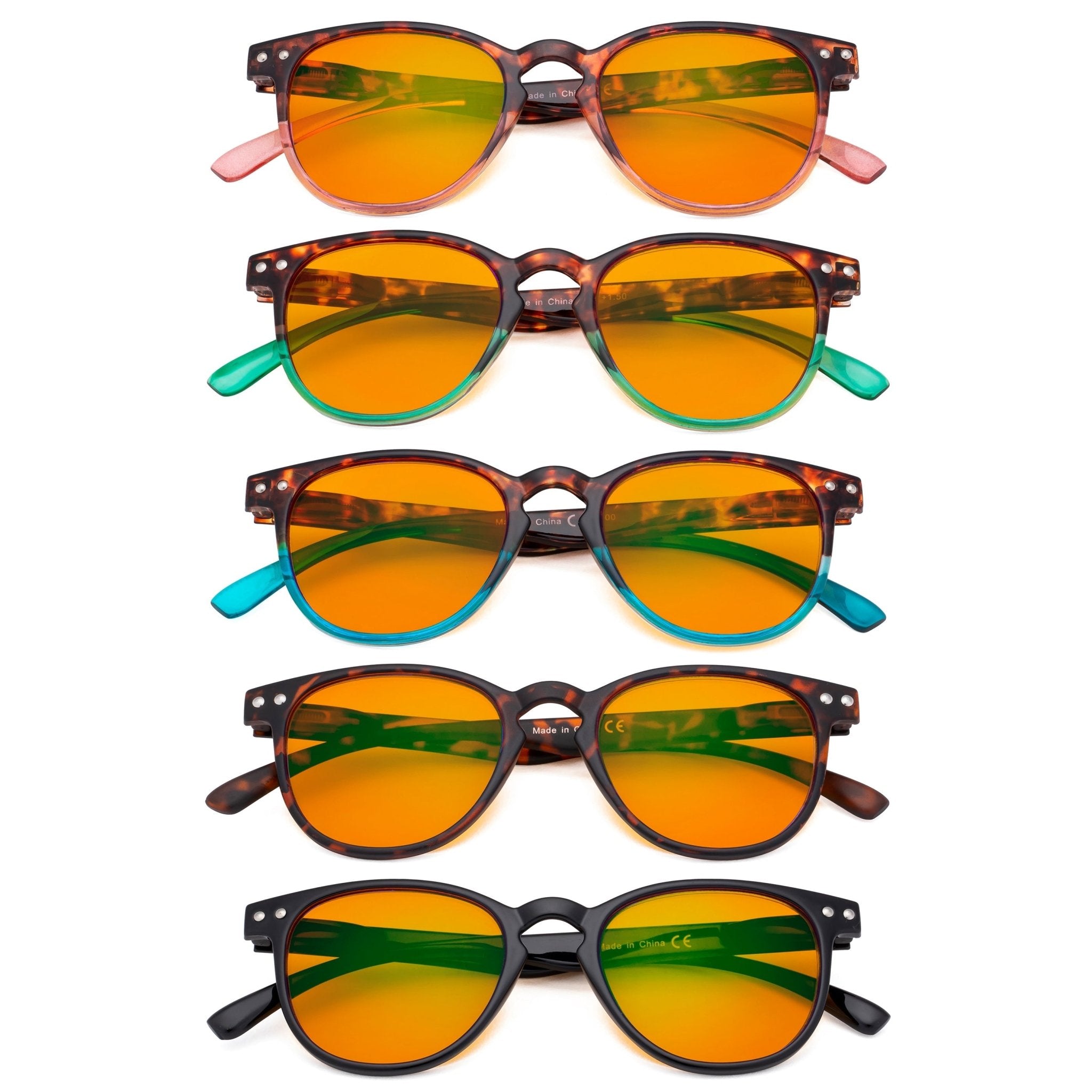 5 Pack Retro Blue Light Orange Lens Reading Glasses eyekeeper