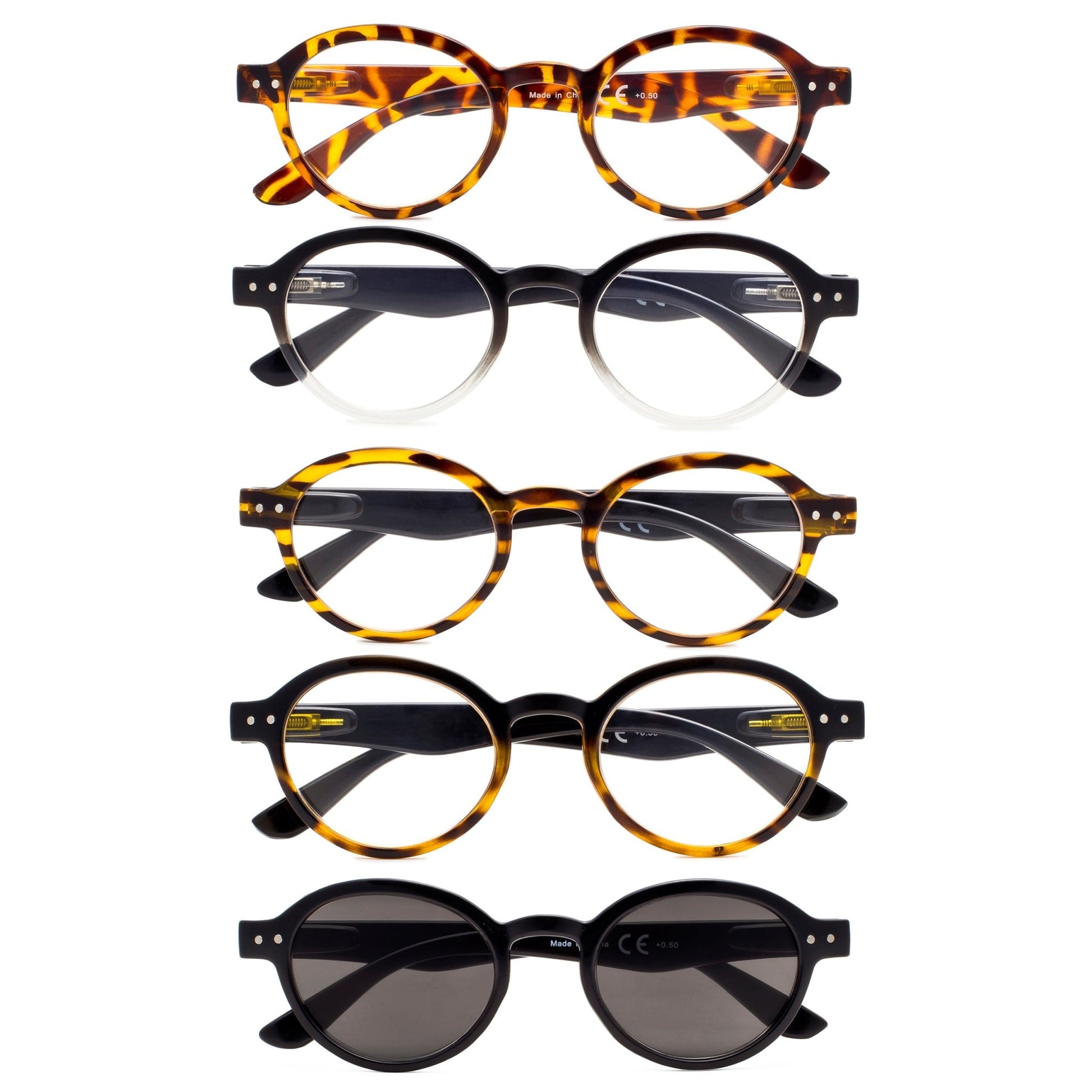 5 Pack Retro Round Reading Glasses Include Sunglasses Men –