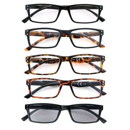5 Pack Retro Style Reading Glasses Rectangle Readers R057eyekeeper.com
