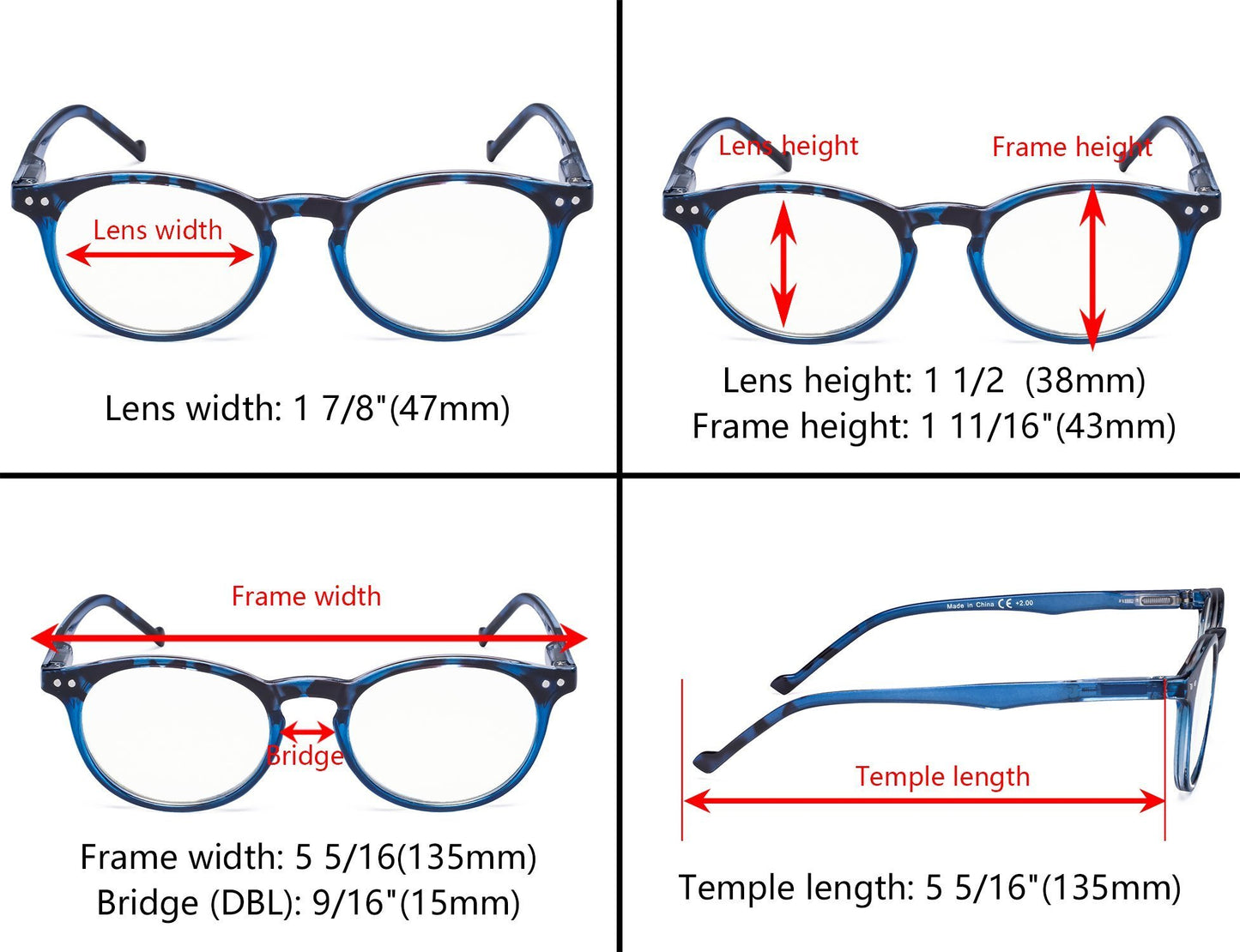 5 Pack Round Stylish Oval Reading Glasses for Women R071F