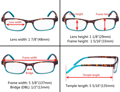 5 Pack Stylish Rectangle Reading Glasses for Women R111D