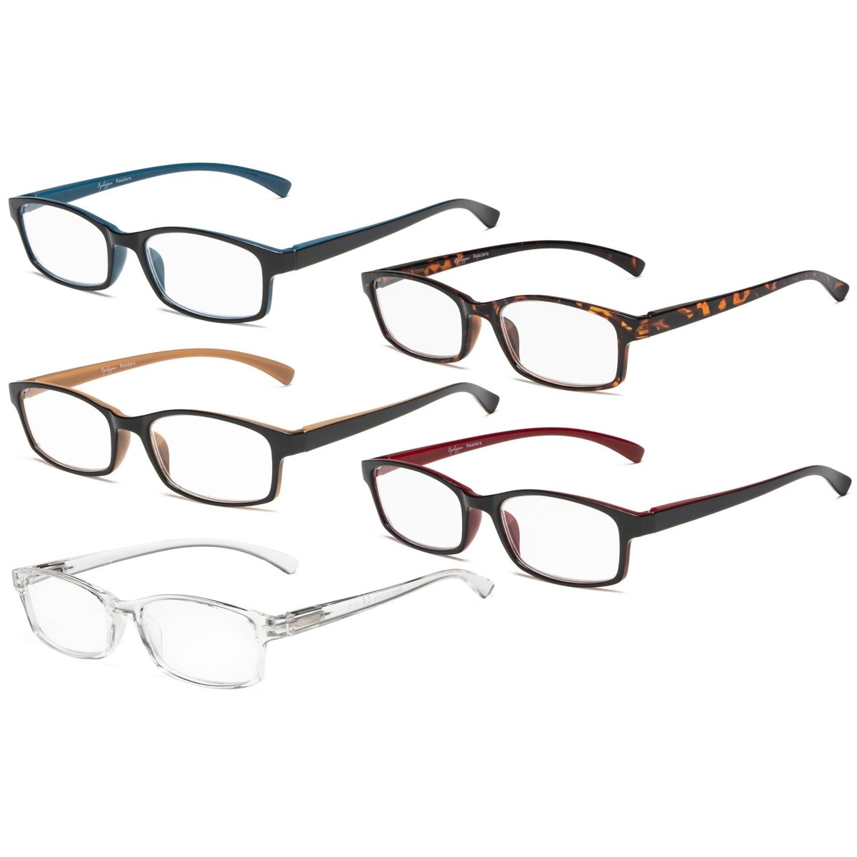 5 Pack Stylish Rectangle Reading Glasses Women Men R177eyekeeper.com
