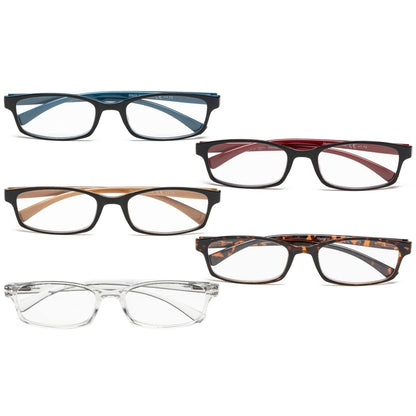 5 Pack Stylish Rectangle Reading Glasses Women Men R177eyekeeper.com