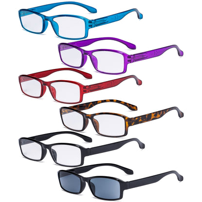 6 Pack Comfort Reading Glasses Include Sunshine Reader R9102