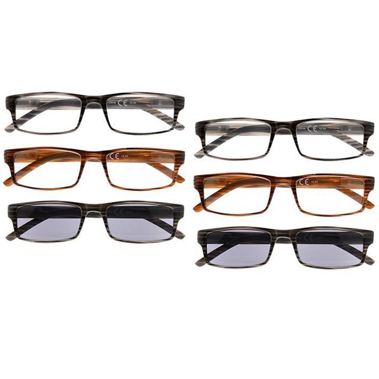6 Pack Fashionable Rectangle Reading Glasses for Men R026