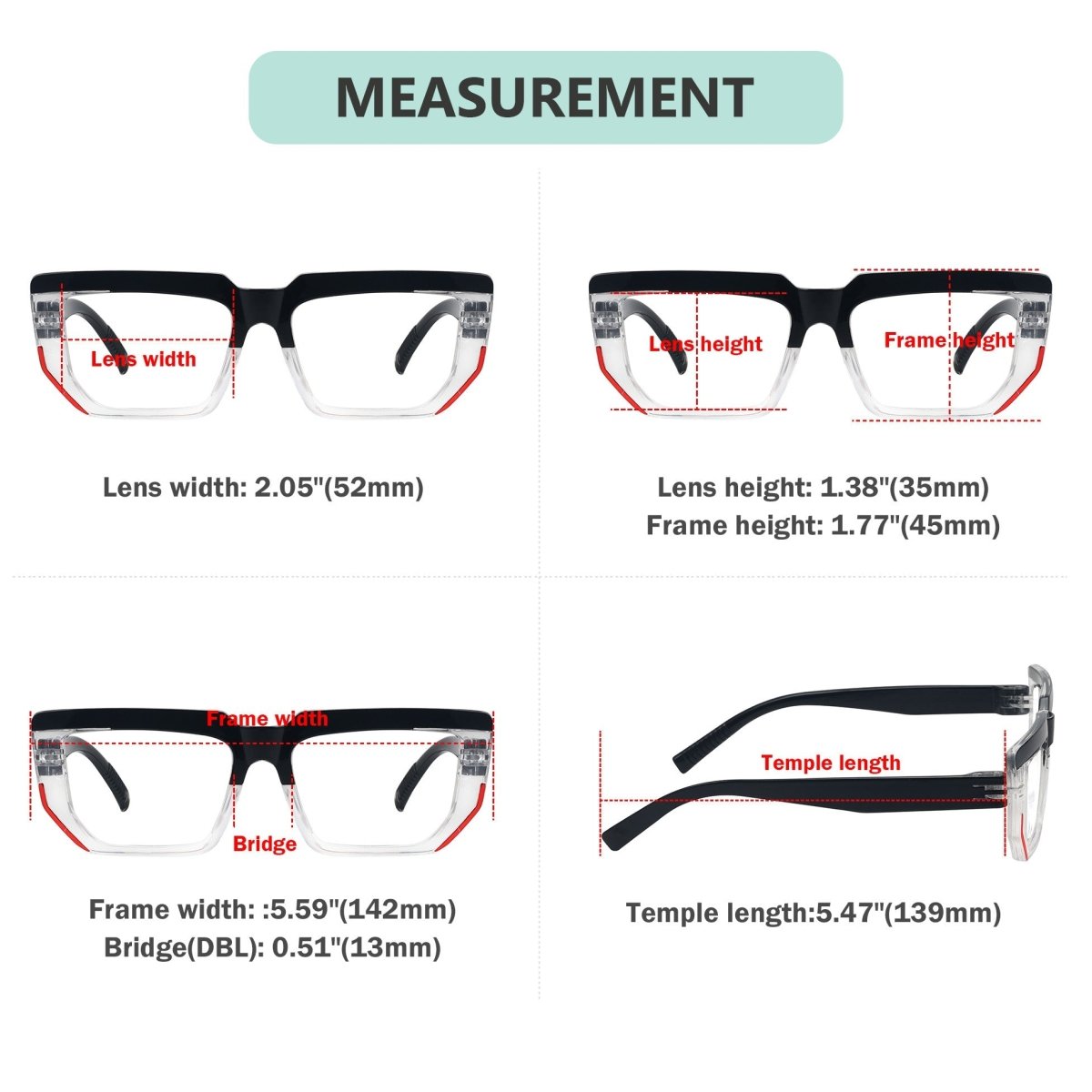 Reading Glasses Dimensions