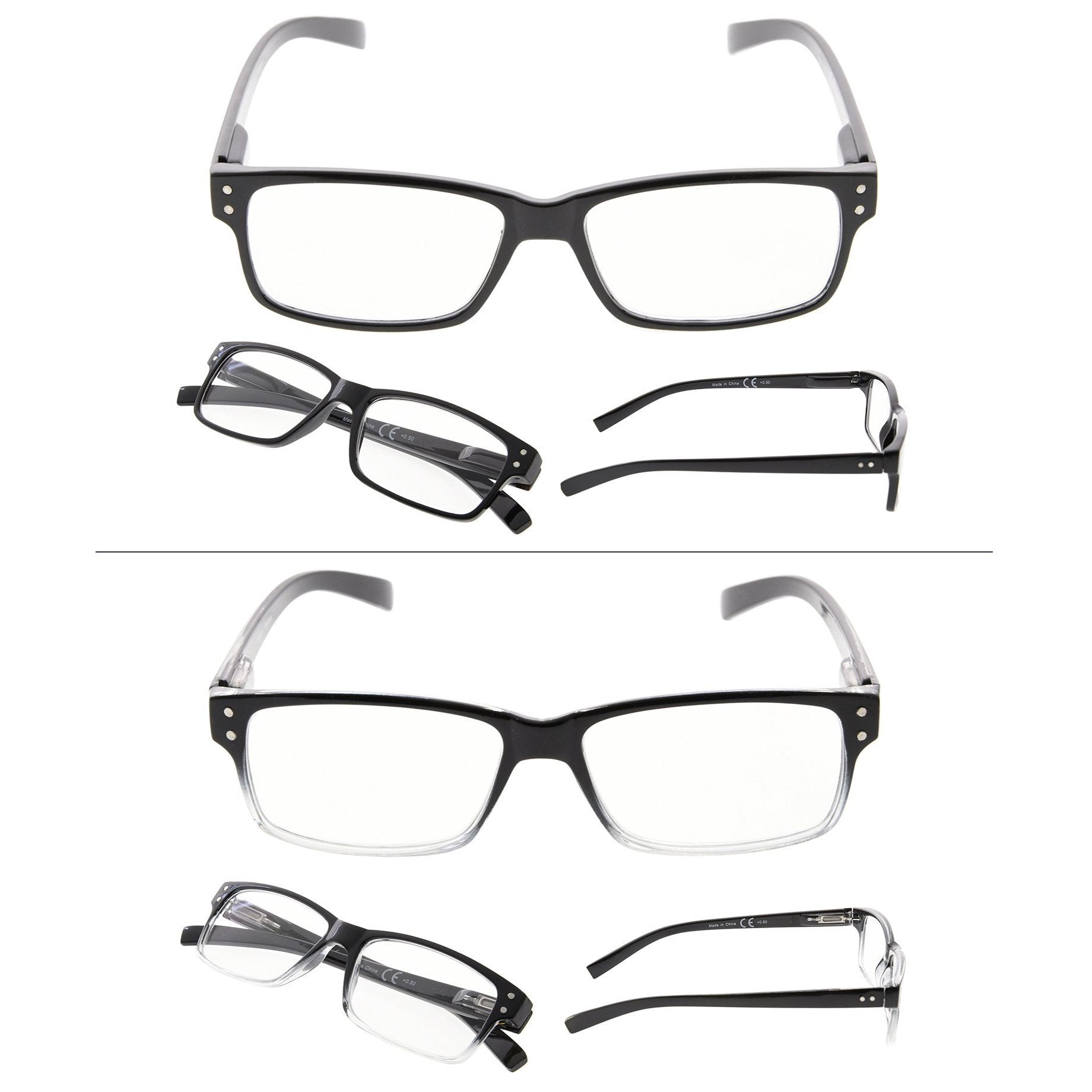 6 Pack Reading Glasses Quality Spring Hinges Readers Transparent Black 3-R032