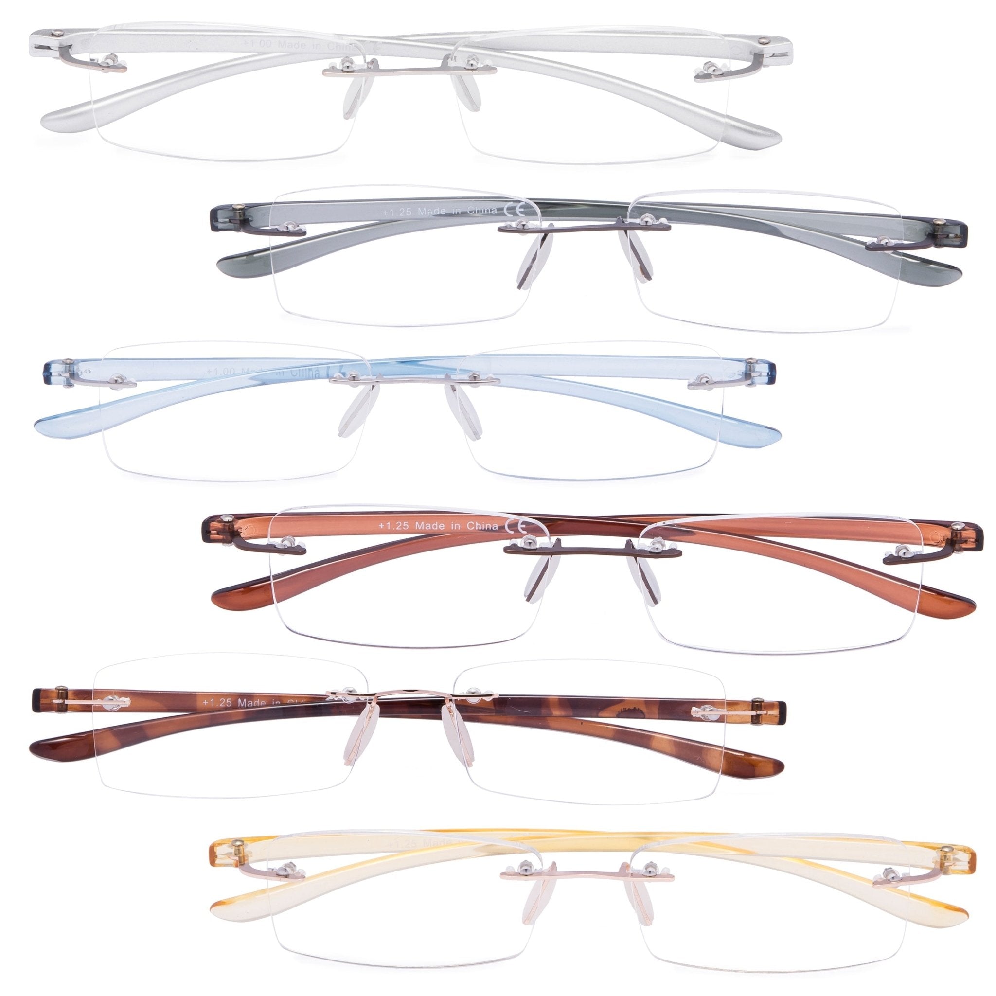 6 Pack Rimless Reading Glasses Rectangle Women Men eyekeeper